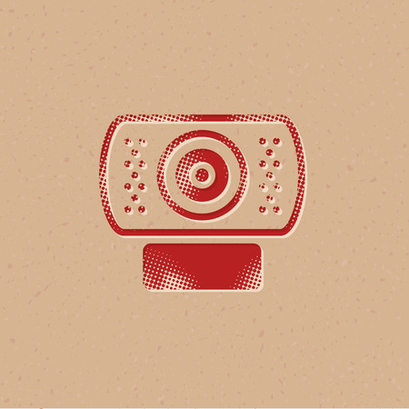 Webcam icon in halftone style. Grunge background vector illustration.のイラスト素材