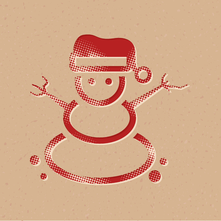 Snowman icon in halftone style. Grunge background vector illustration.のイラスト素材