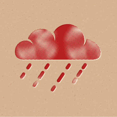 Rain cloud icon in halftone style. Grunge background vector illustration.のイラスト素材