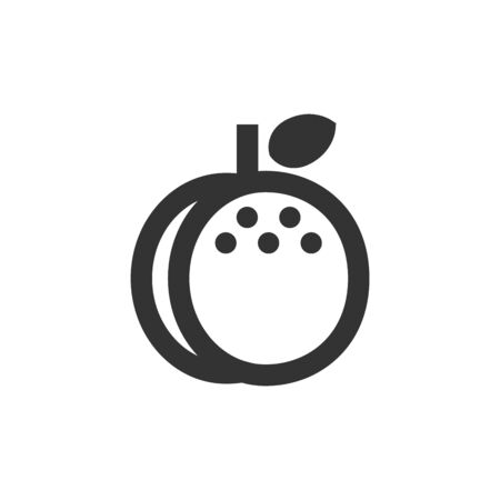 Peach icon in thick outline style. Black and white monochrome vector illustration.のイラスト素材