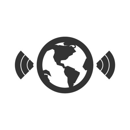Wireless world icon in thick outline style. Black and white monochrome vector illustration.のイラスト素材