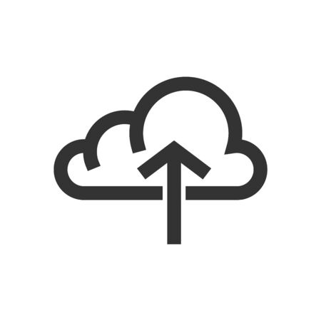 Cloud upload icon in thick outline style. Black and white monochrome vector illustration.のイラスト素材