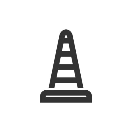 Traffic cone icon in thick outline style. Black and white monochrome vector illustration.のイラスト素材