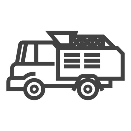 Fireman car icon in thick outline style. Black and white monochrome vector illustration.のイラスト素材