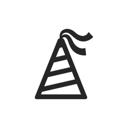 Birthday hat icon in thick outline style. Black and white monochrome vector illustration.のイラスト素材