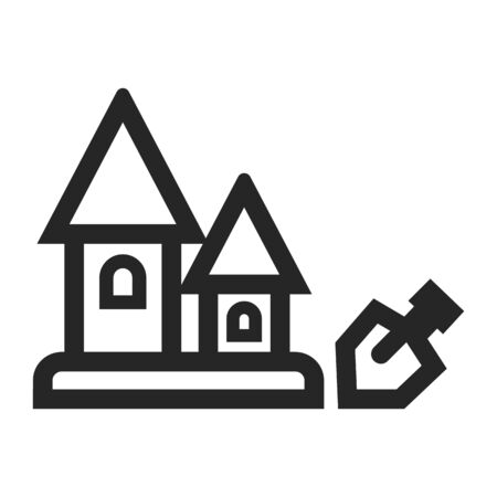 Sand castle icon in thick outline style. Black and white monochrome vector illustration.のイラスト素材