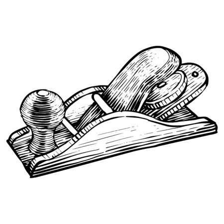 Wooden plane icon in sketch style. Woodworking tool vector illustration.のイラスト素材