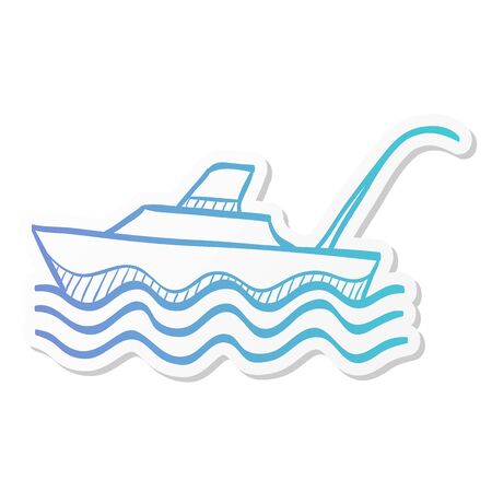 Fishing boat icon in sticker color style. Sport water sea lake river attracts recreation ship transportation transportのイラスト素材