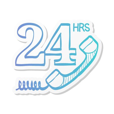 24 hours service icon in sticker color style. Call center, support, help deskのイラスト素材