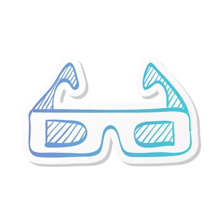 3D glasses icon in sticker color style. Object entertainment three dimensional vision watching movie filmのイラスト素材