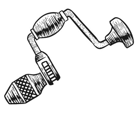 Ratchet drill icon in sketch style. Woodworking tool vector illustration.のイラスト素材