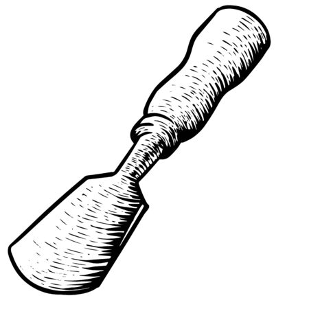 Half Round chisel in woodcut drawing style. Woodworking tool vector illustration.のイラスト素材