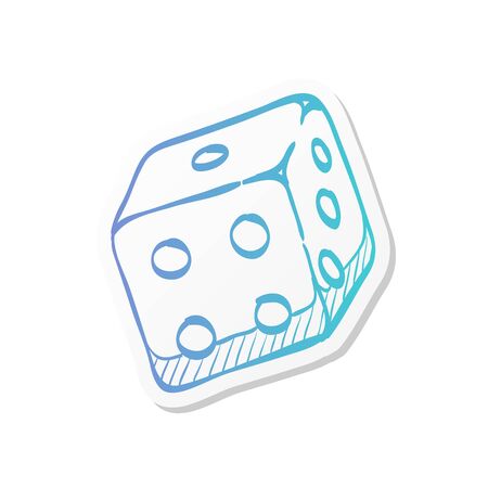 Dice icon in sticker color style. Leisure game gambling playing chance opportunityのイラスト素材