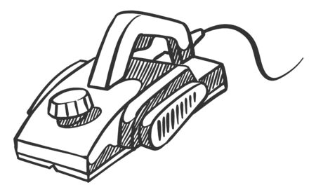 Electric hand planer icon in sketch style. Woodworking tool vector illustration.のイラスト素材