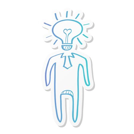 Light bulb head icon in sticker color style. Businessman idea imagination solution inspirationのイラスト素材