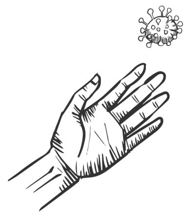 Hand and virus doodle sketch. Vector illustration.のイラスト素材