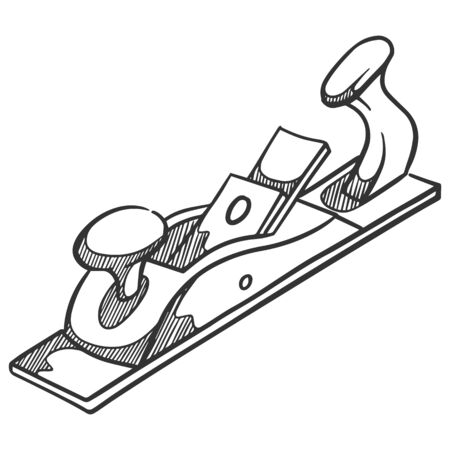 Hand planer icon in sketch style. Woodworking tool vector illustration.のイラスト素材