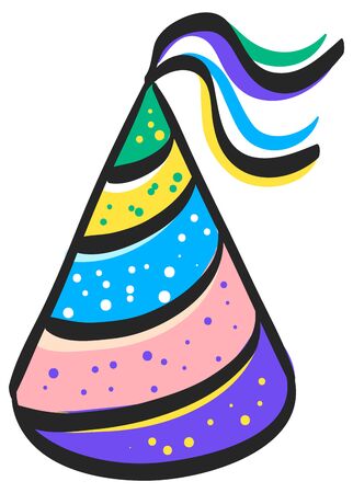 Birthday hat icon in color drawing. Object celebration head wear stripedのイラスト素材