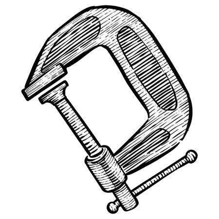 Clamp icon in sketch style. Woodworking tool vector illustration.のイラスト素材