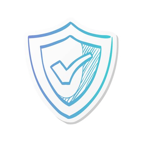 Shield icon with checkmark in sticker color style. Protection guard safetyのイラスト素材