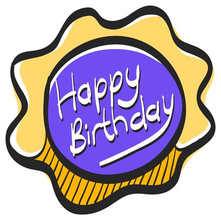 Birthday cake text icon in color drawing. Anniversary celebration party gift present surpriseのイラスト素材