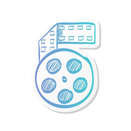 Cinema film icon in sticker color style. Computer data movie streaming online downloadのイラスト素材