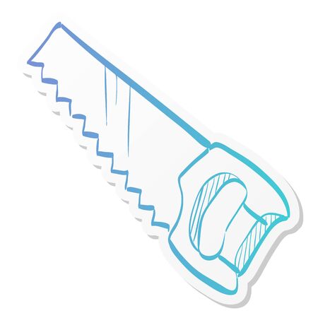 Hand saw icon in sticker color style. Carpenter tool equipment manual construction traditionalのイラスト素材