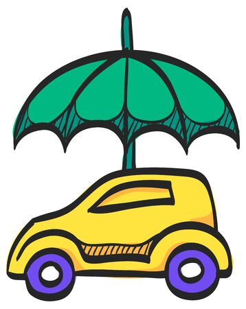 Car and umbrella icon in color drawing. Insurance protection investment transportationのイラスト素材