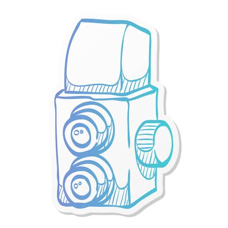 Twin lens reflex camera icon in sticker color style. Vintage retro photography photo mechanical analog film shootingのイラスト素材