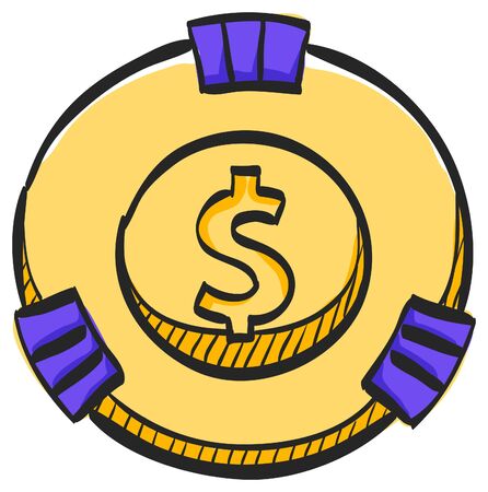 Gambling coin icon in color drawing. Leisure activity bet chance roulette jackpotのイラスト素材