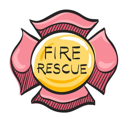 Firefighter emblem icon in color drawing. Service fireman coat of armsのイラスト素材