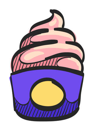 Ice cream icon in color drawing. Delicious sweet chocolate flavorのイラスト素材