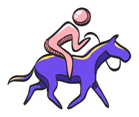 Horse riding icon in color drawing. Sport championship race training leisure animal rideのイラスト素材
