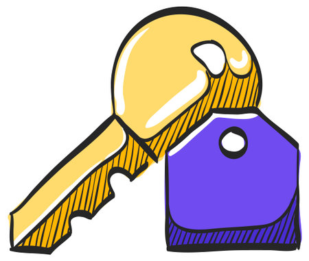 Key icon in color drawing. Safety protection house home property hotel accommodation travel