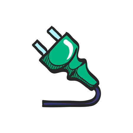 Electric plug icon in color drawing. Electricity connection household appliance cordのイラスト素材