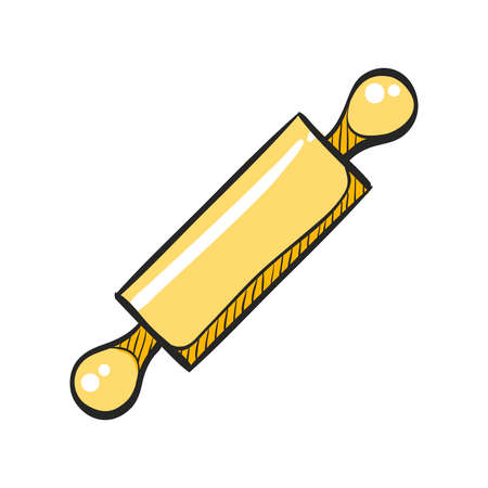 Wooden roller icon in color drawing. Baking food cake bakery gourmetのイラスト素材