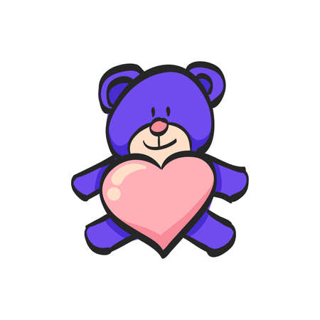 Teddy holding heart shape icon in color drawing. Valentine love couple presentのイラスト素材