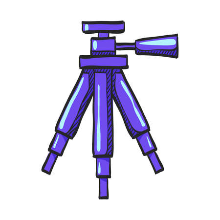 Camera tripod icon in color drawing. Photography stands stable movie shootのイラスト素材