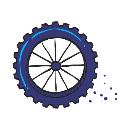 Motorcycle tire icon in color drawing. Motorcycle motorbike wheel transportation offroad terrainのイラスト素材