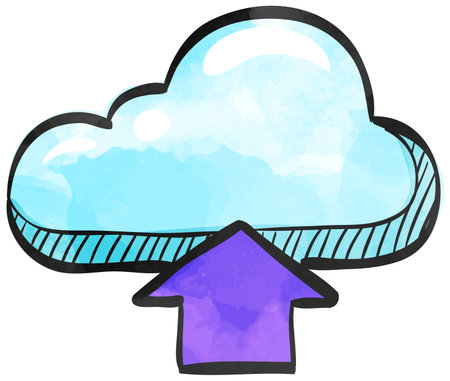 Cloud upload icon in watercolor style.