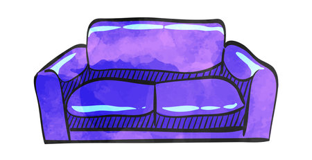 Couch icon in watercolor style.のイラスト素材