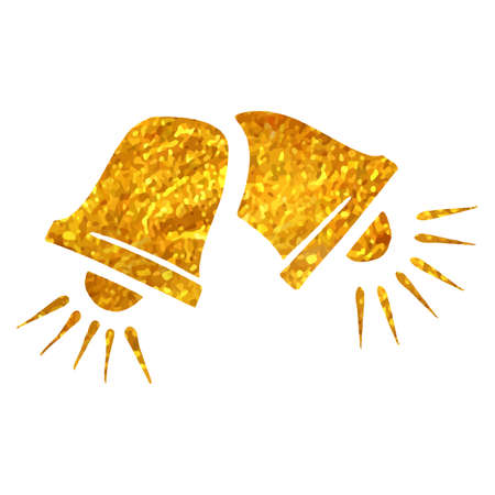christmas bell icon in gold texture. hand drawn vector illustrationのイラスト素材
