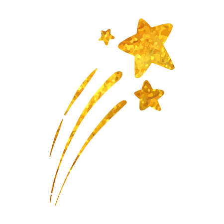 shooting stars icon in gold texture. hand drawn vector illustrationのイラスト素材