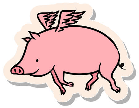 Hand drawn flying pig in sticker style vector illustrationのイラスト素材