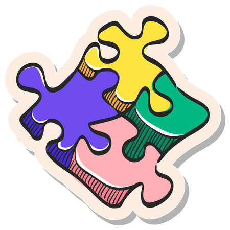 Hand drawn Puzzle icon in sticker style vector illustrationのイラスト素材