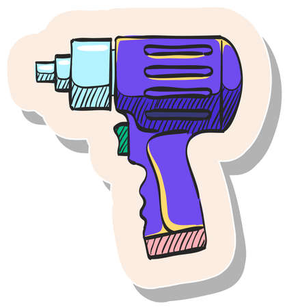 Hand drawn Electric screwdriver icon in sticker style vector illustrationのイラスト素材