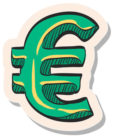 Hand drawn Euro currency symbol icon in sticker style vector illustrationのイラスト素材