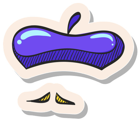 Hand drawn Painting artist beret and mustache icon in sticker style vector illustrationのイラスト素材