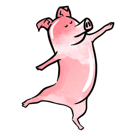 Watercolor style hand drawn dancing pigのイラスト素材