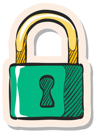 Hand drawn Padlock icon in sticker style vector illustrationのイラスト素材